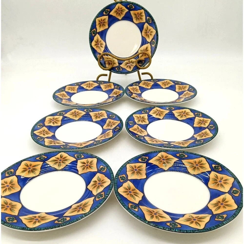 Sakura 1998 Art Of Dining Snowbone China Set Of 7 Starburst Dessert Bread Plates
